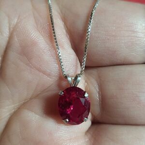 Ruby Solitaire Sterling Silver Pendant Necklace